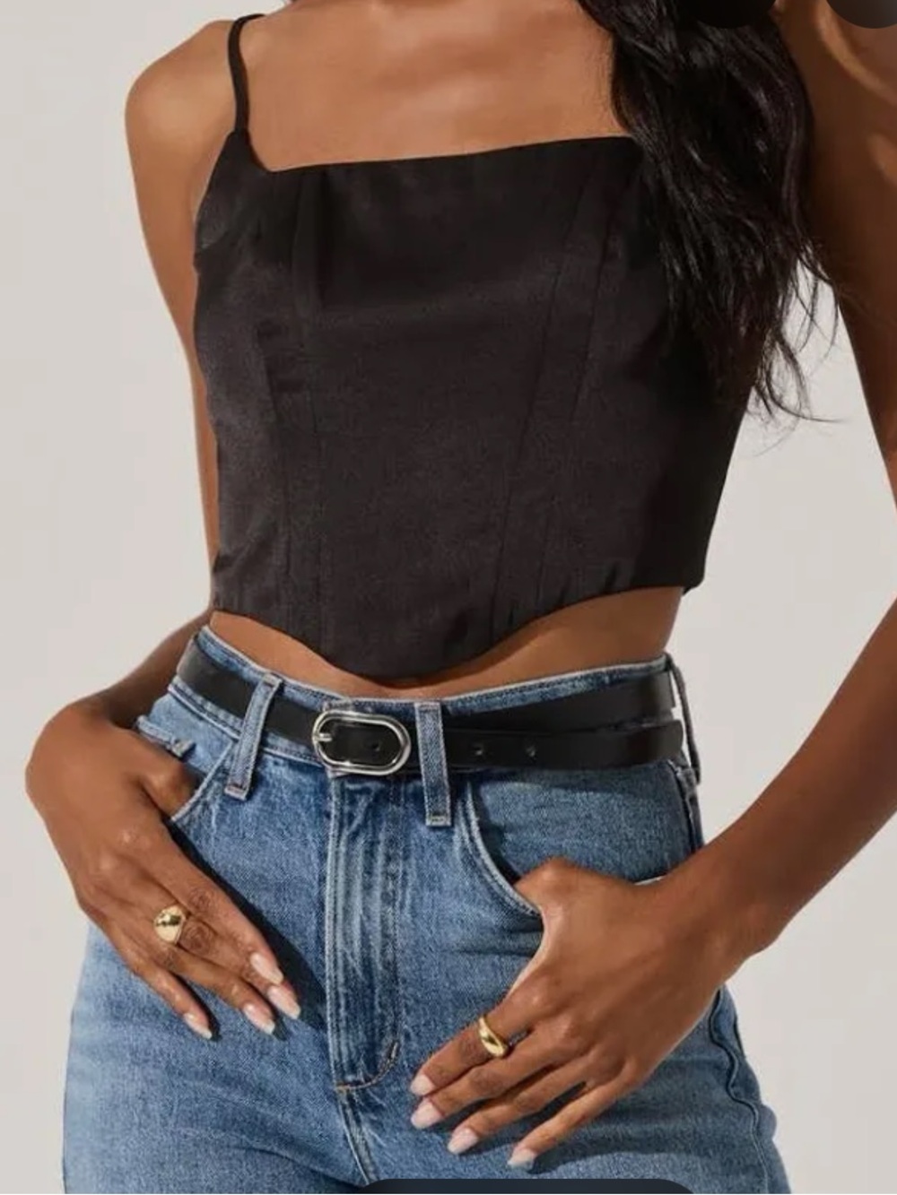 Astr Black Square-Neck Satin Crop Top